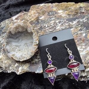 Sterling Silver Amethyst & Garnet Drop Earrings